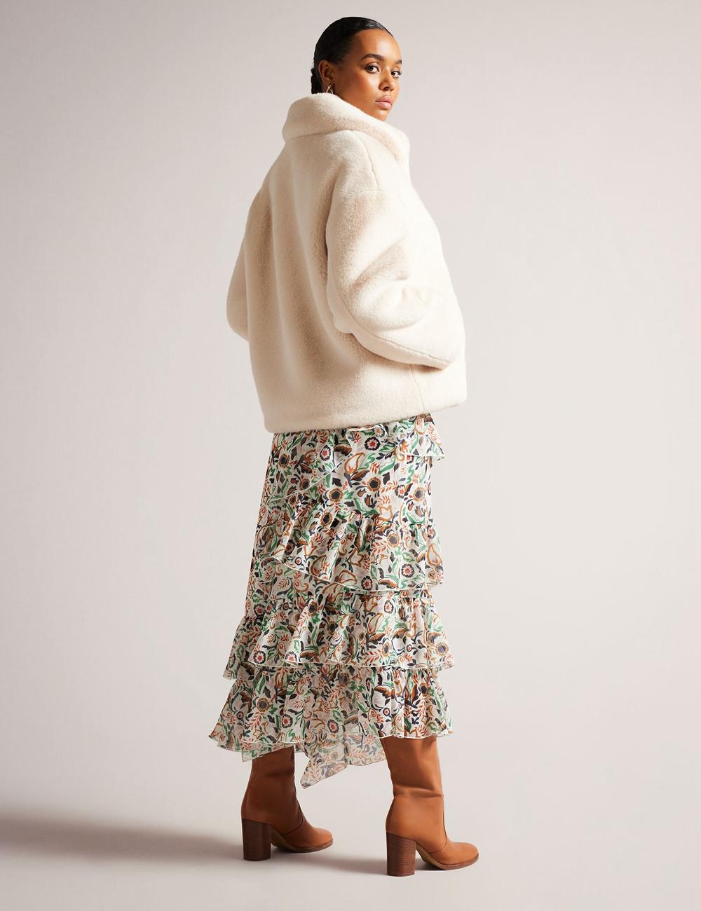 Women Ted Baker LILIAM - Faux Fur Collared Short Coat Jackets Ivory | EFPS68475