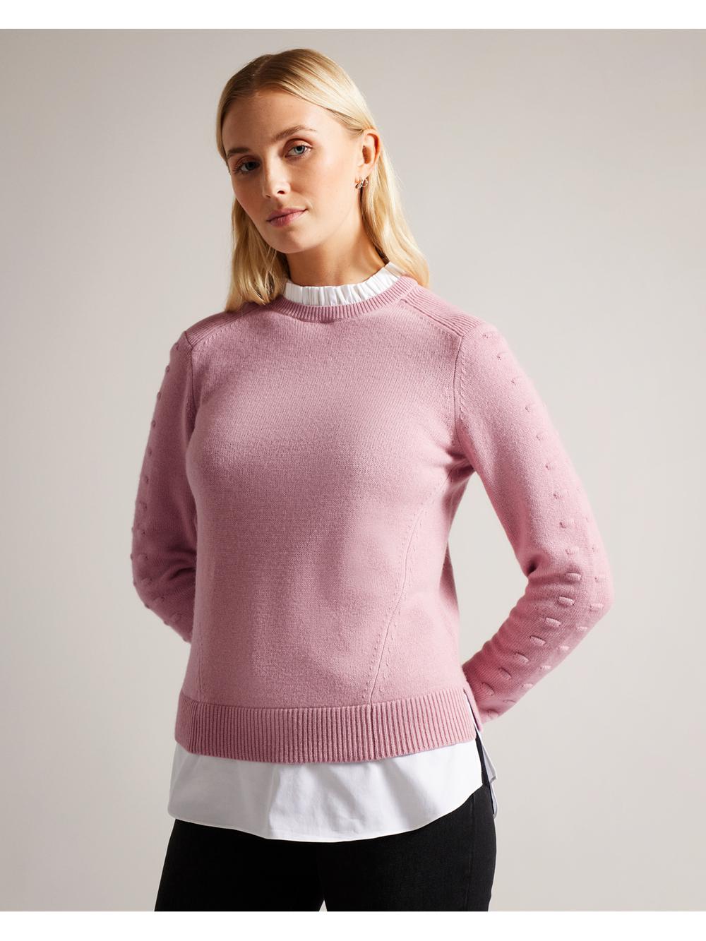 Women Ted Baker LISSIAH - Bobble Detail Shirt Hem Knitted Jumpers Dusky-Pink | FLUV04125
