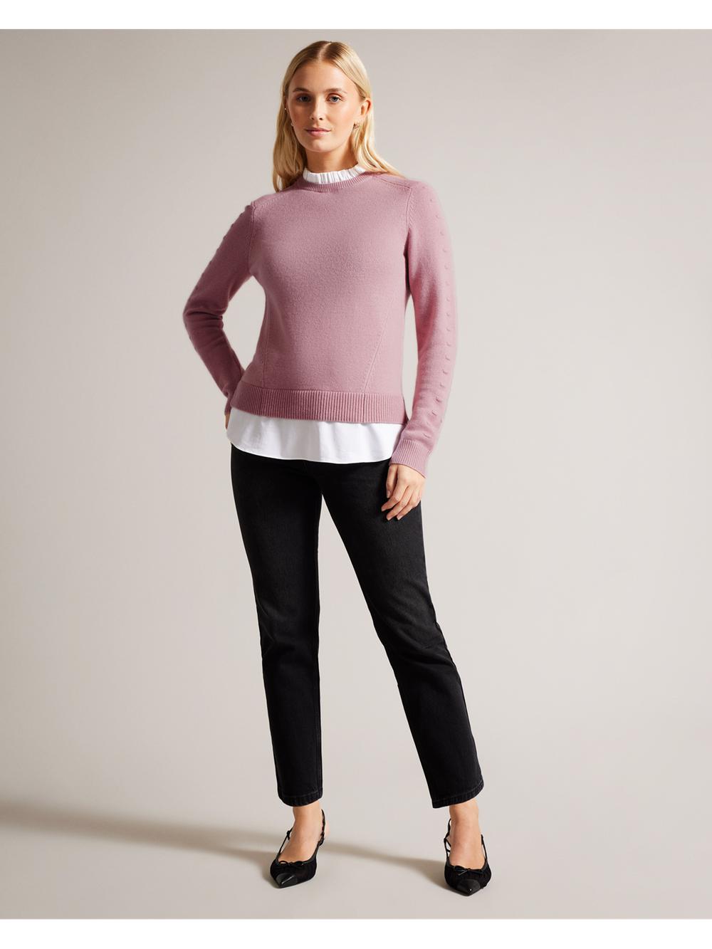 Women Ted Baker LISSIAH - Bobble Detail Shirt Hem Knitted Jumpers Dusky-Pink | FLUV04125