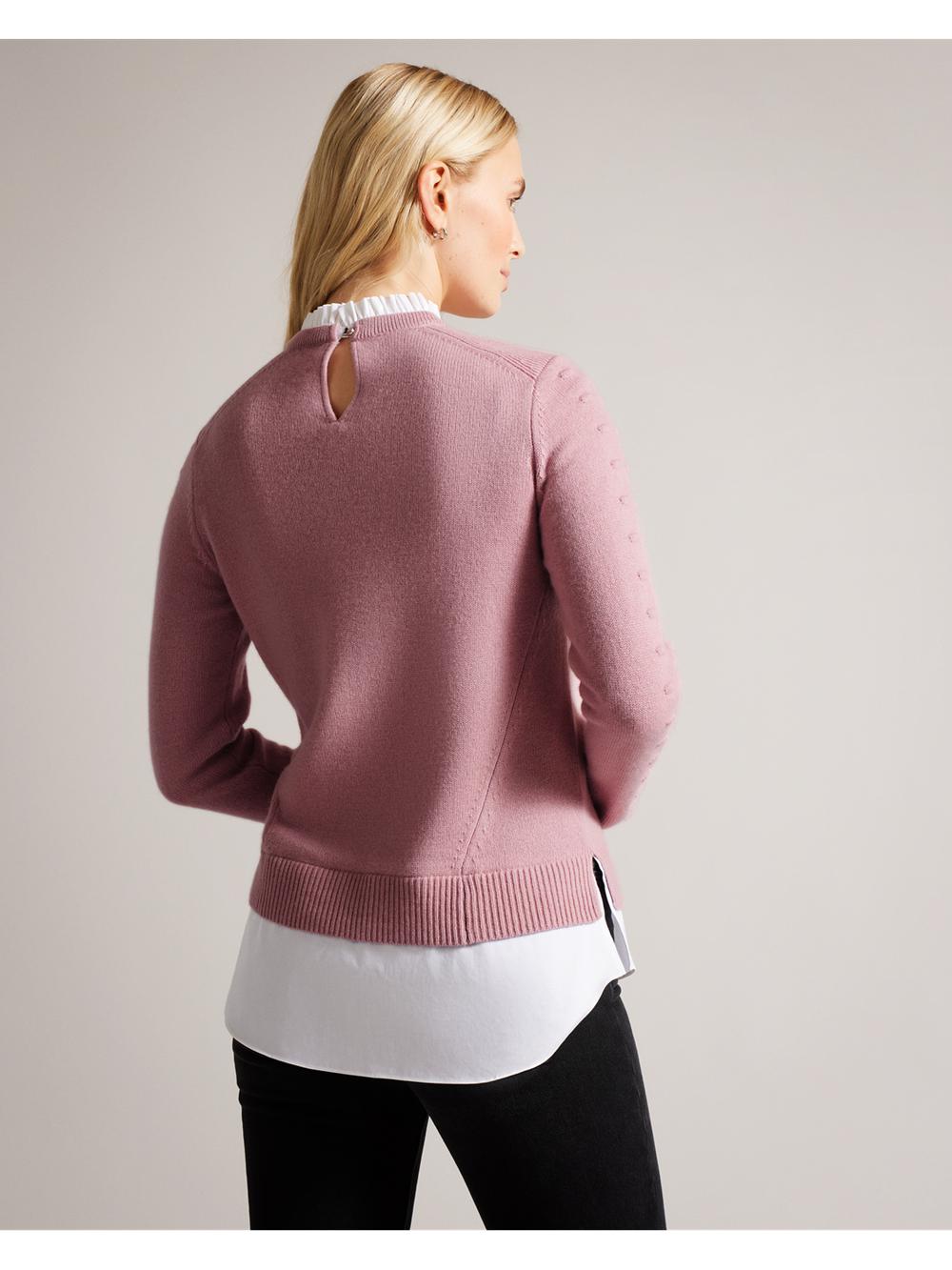 Women Ted Baker LISSIAH - Bobble Detail Shirt Hem Knitted Jumpers Dusky-Pink | FLUV04125
