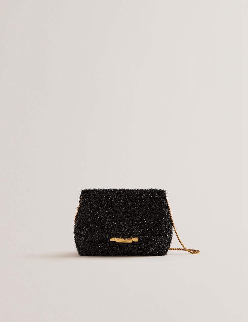 Women Ted Baker LIYLAH - Metallic Tinsel Fold Over Crossbody Bags Black | ZWDY71354