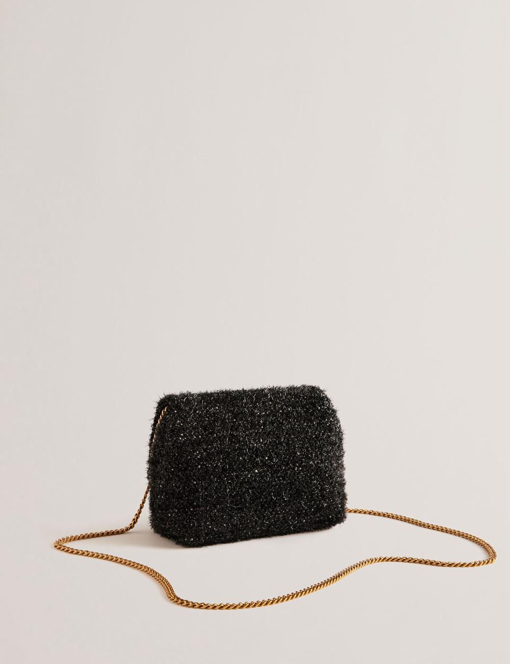 Women Ted Baker LIYLAH - Metallic Tinsel Fold Over Crossbody Bags Black | ZWDY71354