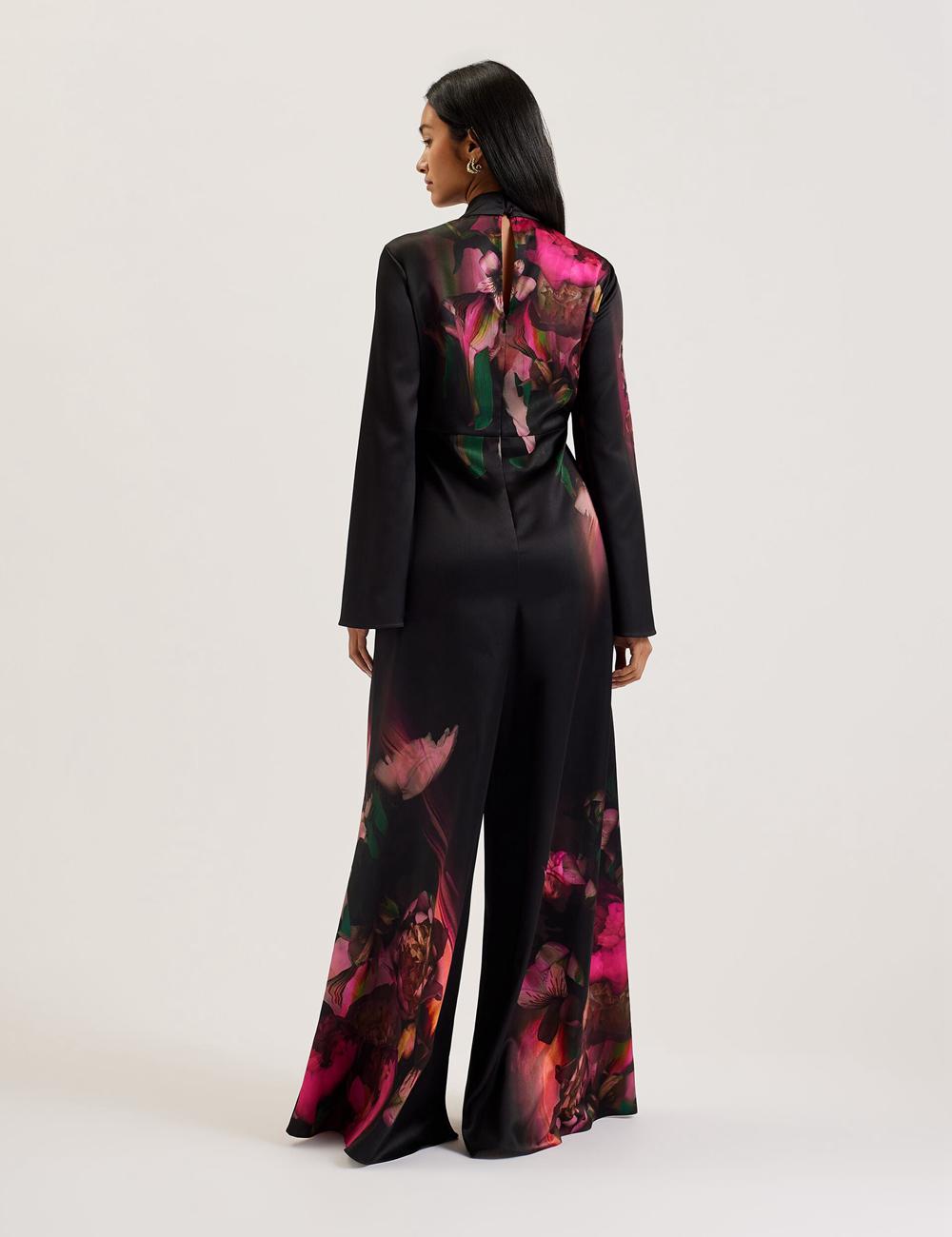 Women Ted Baker LOUSIOS - Printed Neck Wide Leg Jumpsuits Black | SLMD91637