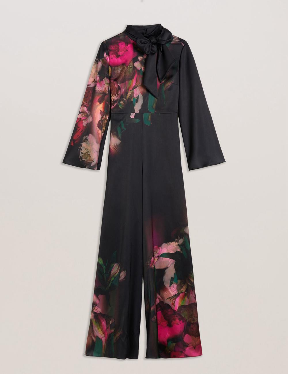 Women Ted Baker LOUSIOS - Printed Neck Wide Leg Jumpsuits Black | SLMD91637