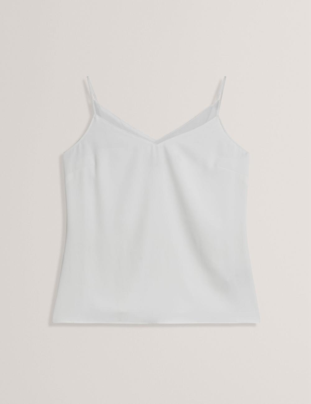 Women Ted Baker LULEA - Chiffon Detail V-Neck Strappy Cami Tops Ivory | NIZR68402