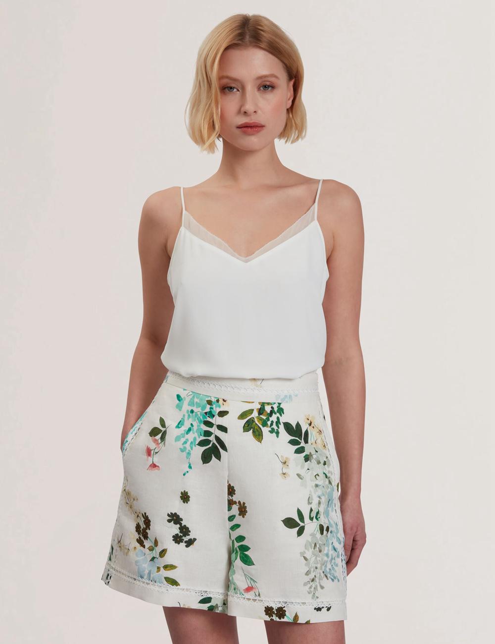 Women Ted Baker LULEA - Chiffon Detail V-Neck Strappy Cami Tops Ivory | NIZR68402