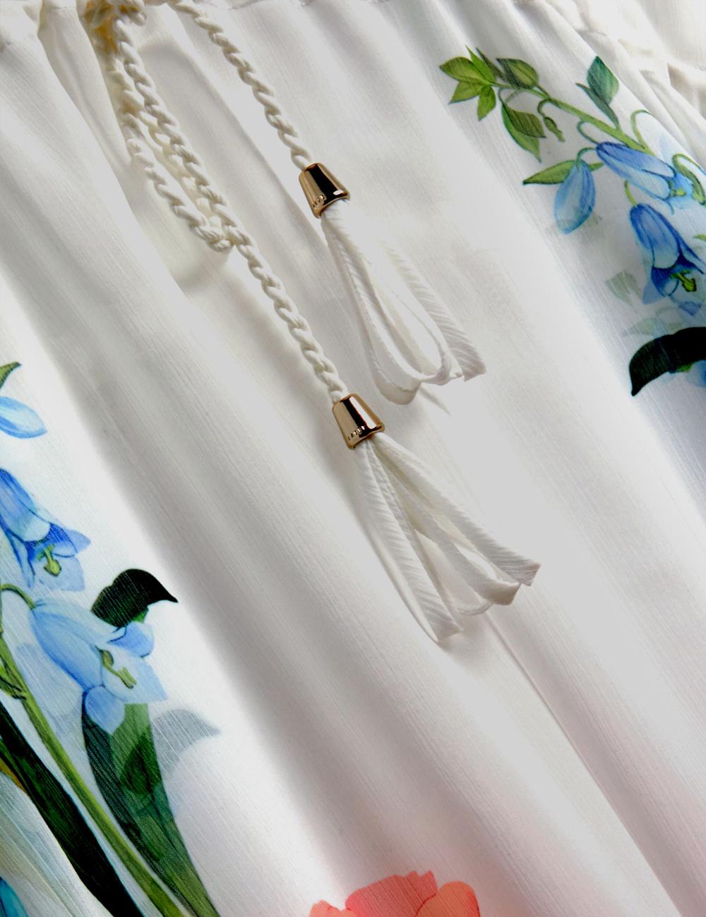 Women Ted Baker LUUSAA - Floral V-Neck Maxi Kaftan Beach Dress Cover Ups White | MACZ96541