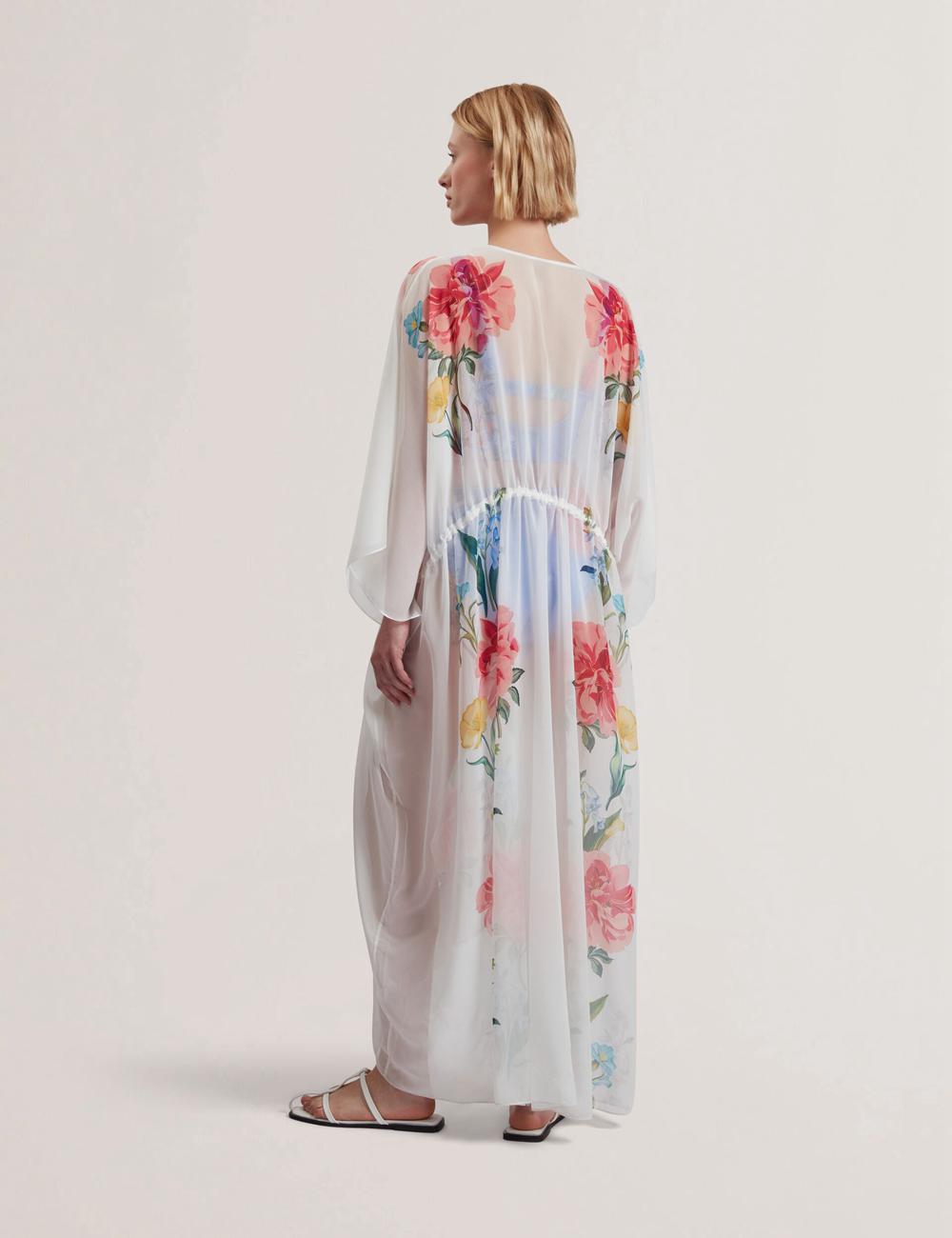 Women Ted Baker LUUSAA - Floral V-Neck Maxi Kaftan Beach Dress Cover Ups White | MACZ96541