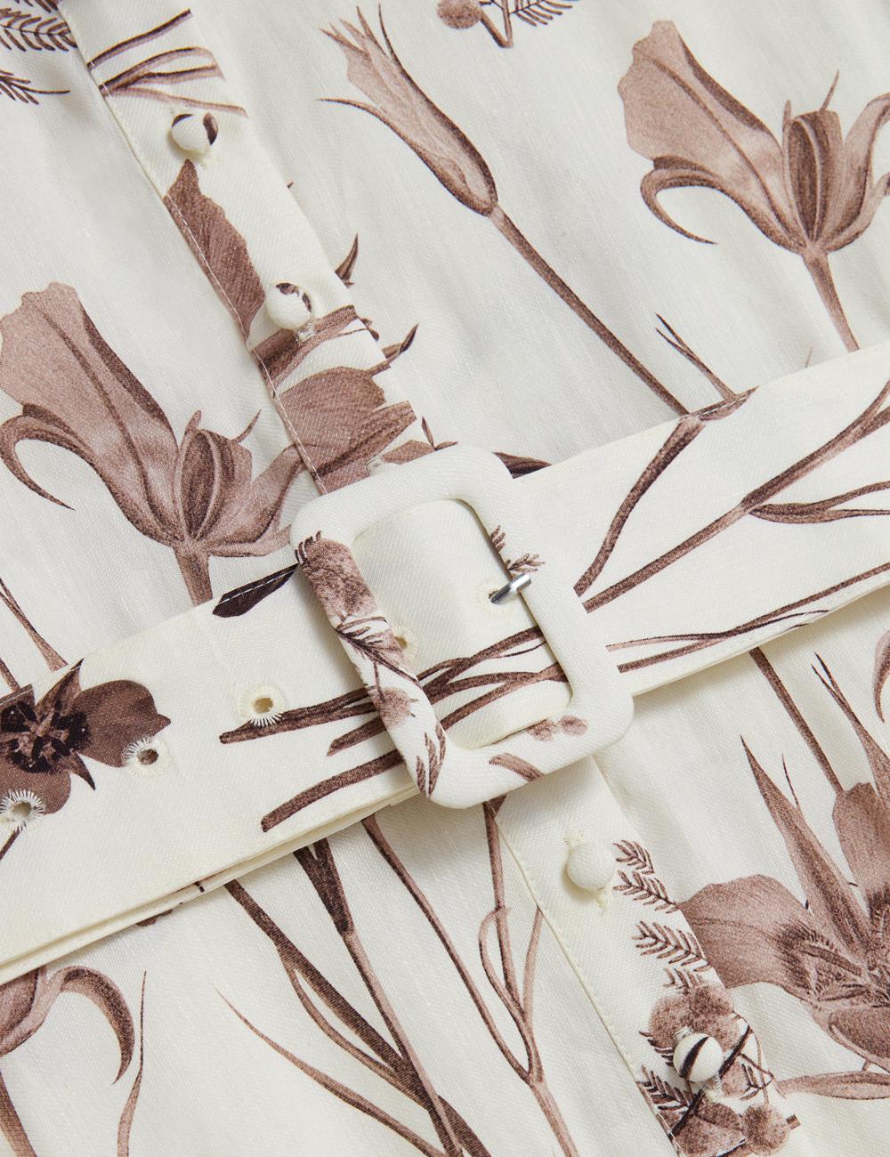 Women Ted Baker LUWISA - Floral Linen Silk Belted Midi Shirt Midi Dresses Ivory | SUZO50986