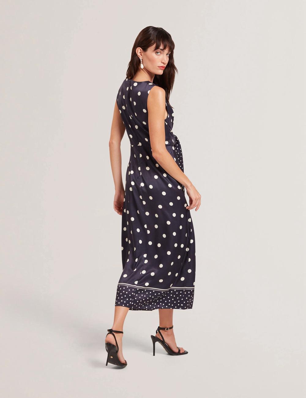 Women Ted Baker MALMOA - Polka Dot Detail Column Midi Dresses Navy | JZWX42586