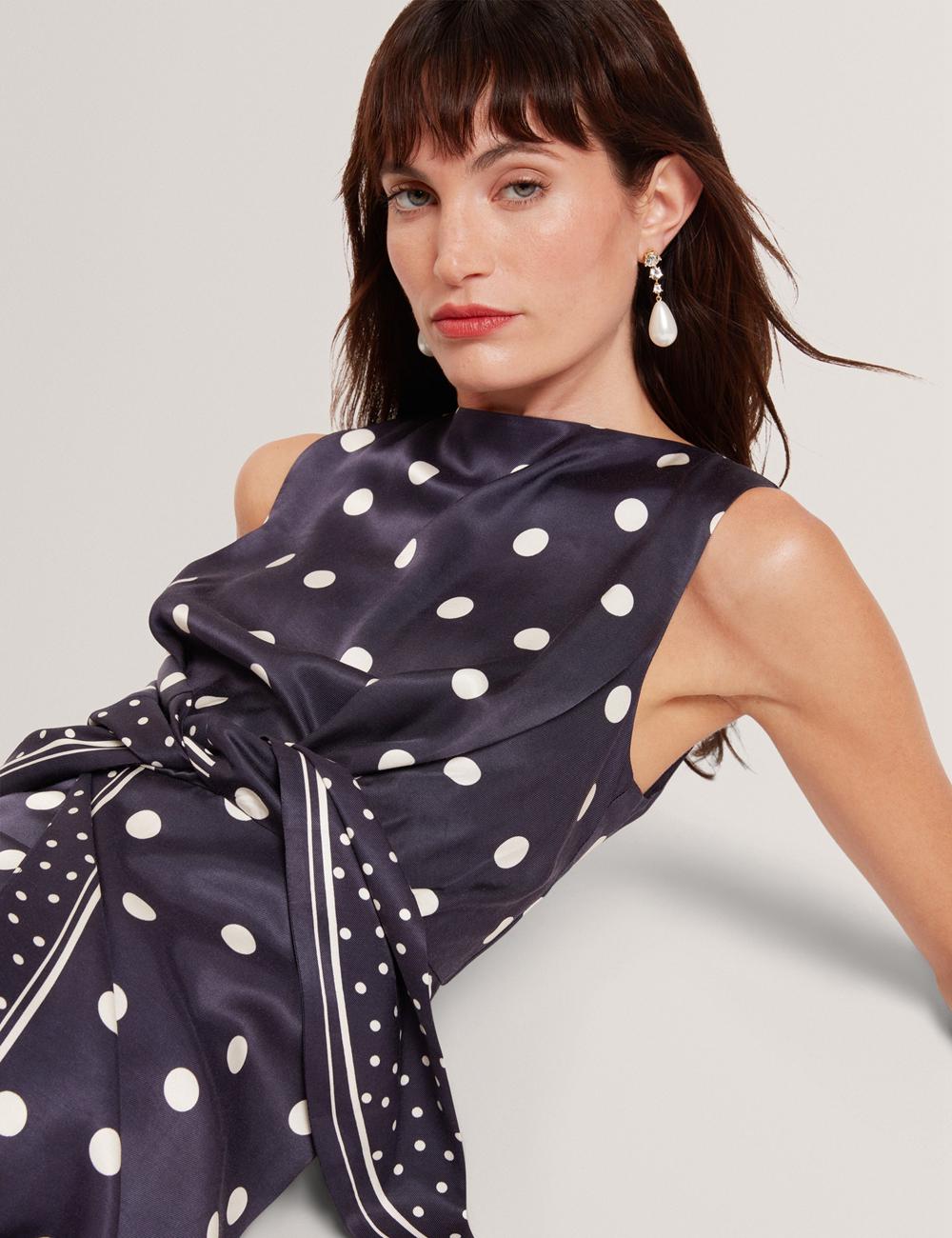 Women Ted Baker MALMOA - Polka Dot Detail Column Midi Dresses Navy | JZWX42586
