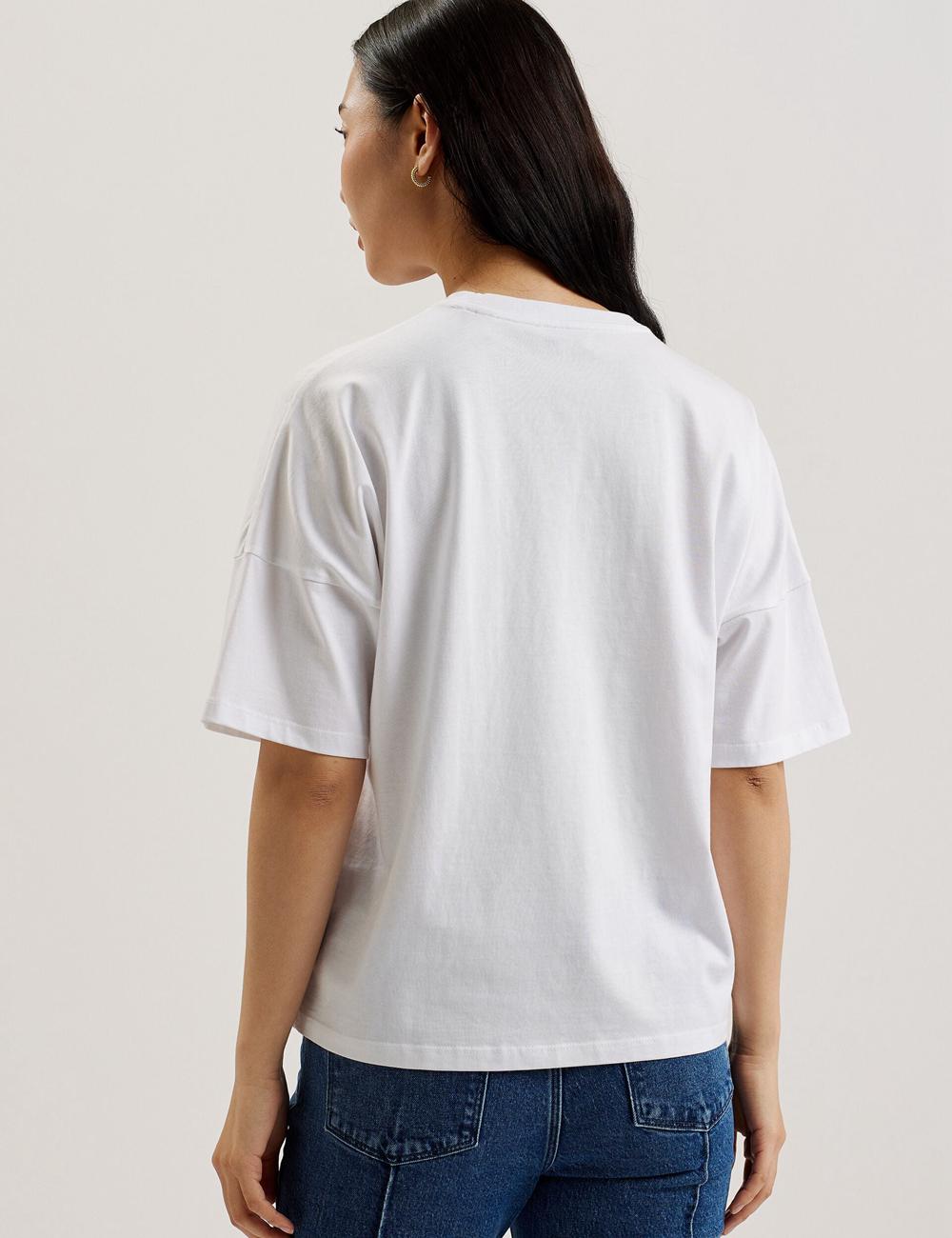 Women Ted Baker MALORRY - Embroidered Logo Boxy Cotton T-Shirts White | IBVN76851