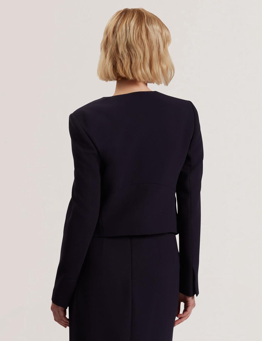Women Ted Baker MANABJL - Tailored Round Neck Cropped Open Jackets Navy | GUEZ39046