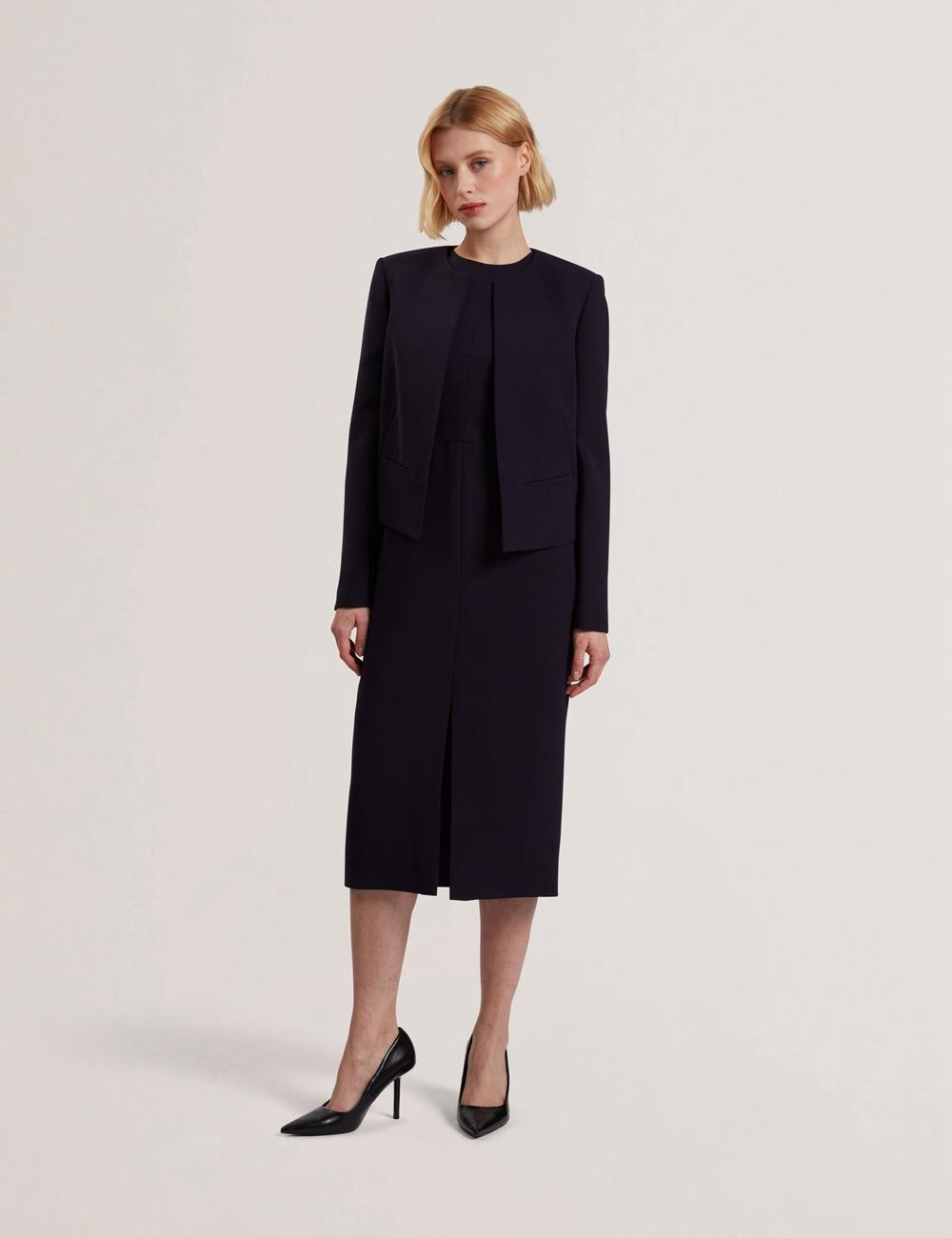 Women Ted Baker MANABJL - Tailored Round Neck Cropped Open Jackets Navy | GUEZ39046