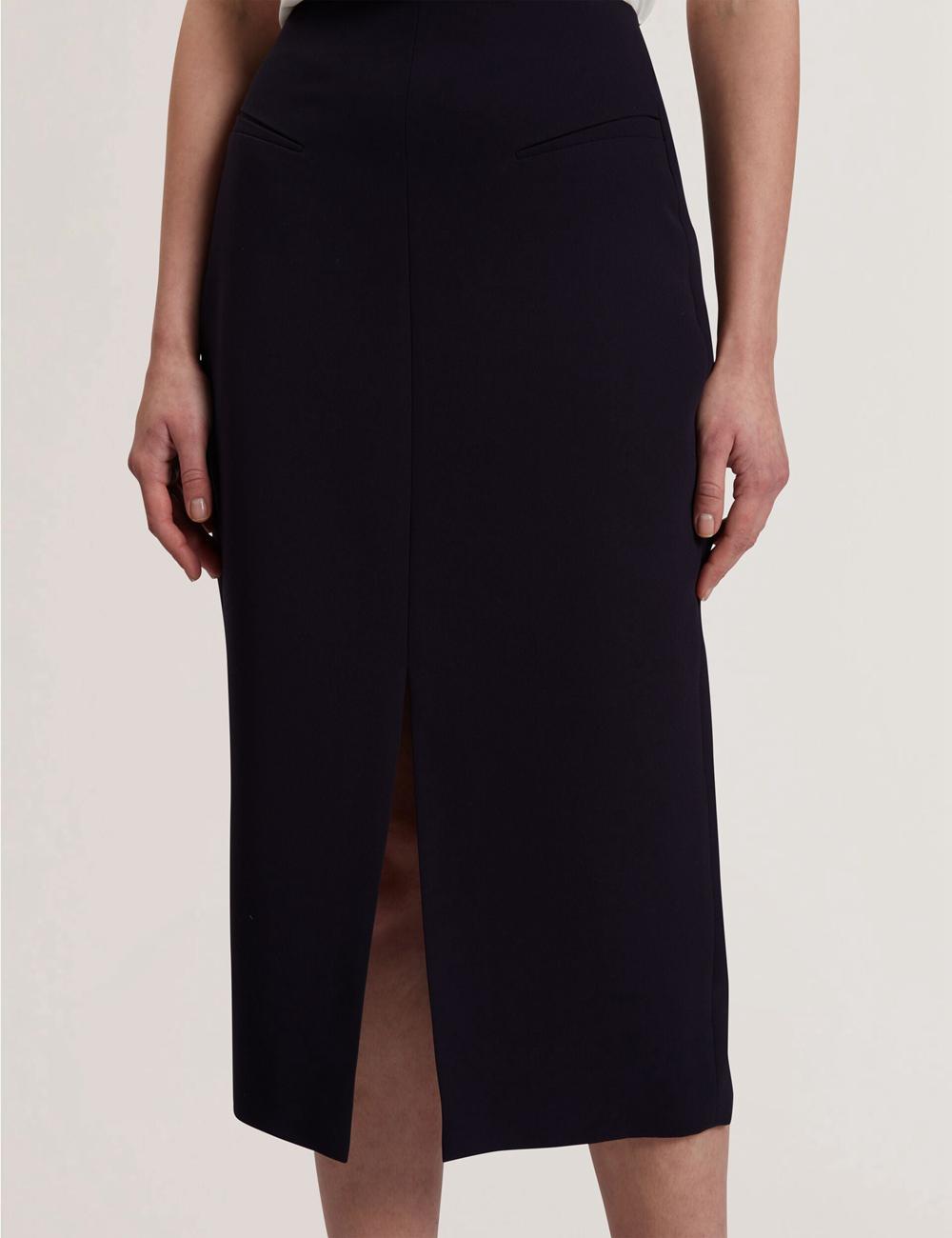 Women Ted Baker MANABSL - Tailored Midi Pencil Skirt With Front Split Midi Skirts Navy | YARJ78649