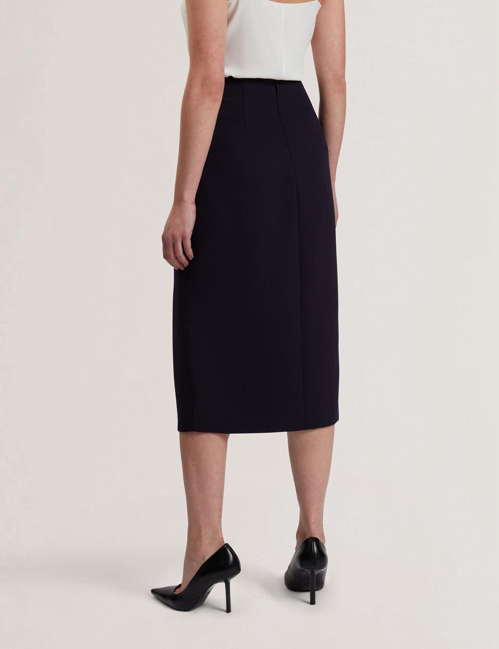 Women Ted Baker MANABSL - Tailored Midi Pencil Skirt With Front Split Midi Skirts Navy | YARJ78649
