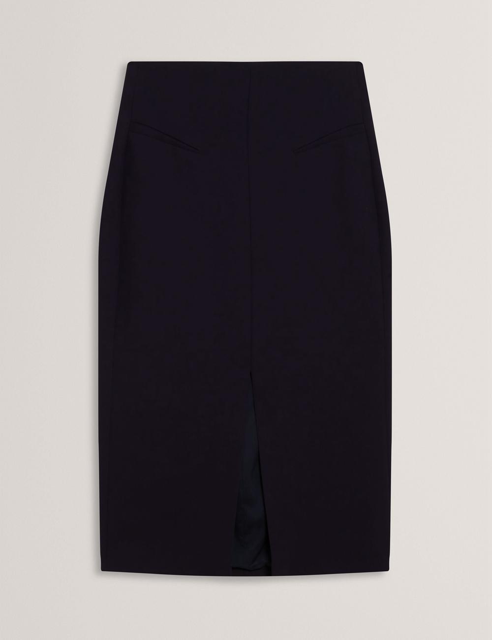 Women Ted Baker MANABSL - Tailored Midi Pencil Skirt With Front Split Midi Skirts Navy | YARJ78649
