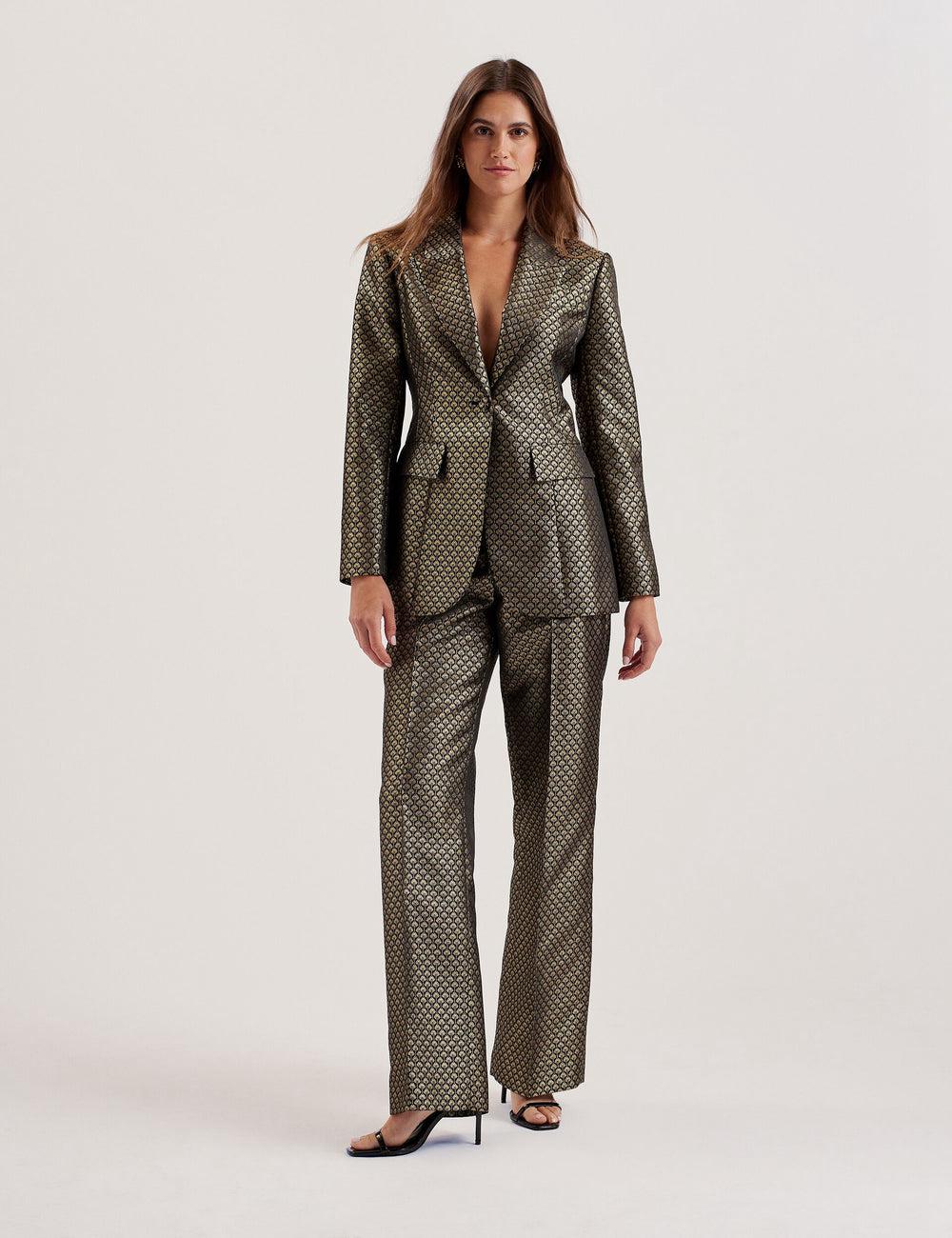 Women Ted Baker MANGUT - Metallic Jacquard Wide Leg Tailored Trousers Black | UPYL06521