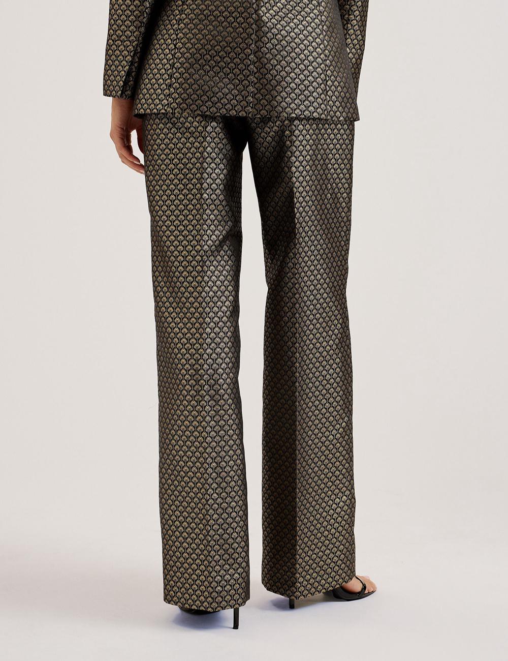 Women Ted Baker MANGUT - Metallic Jacquard Wide Leg Tailored Trousers Black | UPYL06521