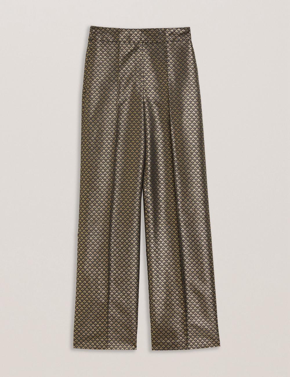 Women Ted Baker MANGUT - Metallic Jacquard Wide Leg Tailored Trousers Black | UPYL06521