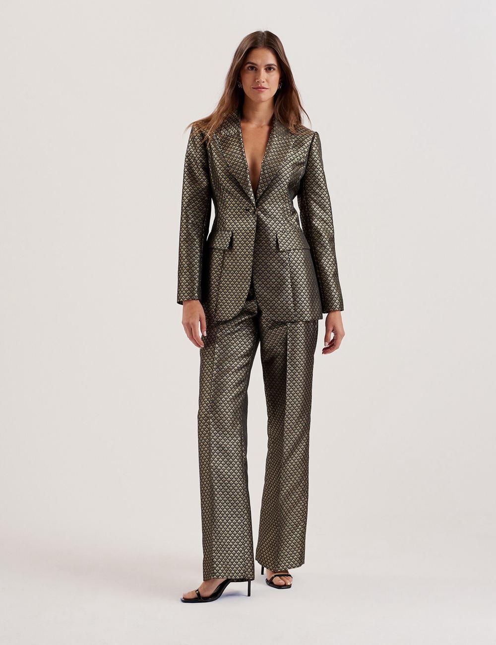 Women Ted Baker MANGUT - Metallic Jacquard Wide Leg Tailored Trousers Black | UPYL06521