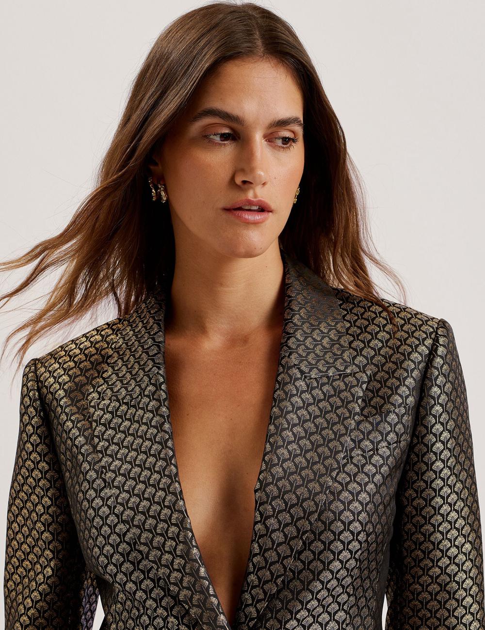 Women Ted Baker MANGU - Tailored Metallic Jacquard Fitted Blazers Black | SRGN08293