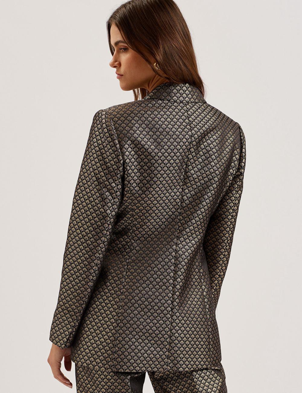 Women Ted Baker MANGU - Tailored Metallic Jacquard Fitted Blazers Black | SRGN08293