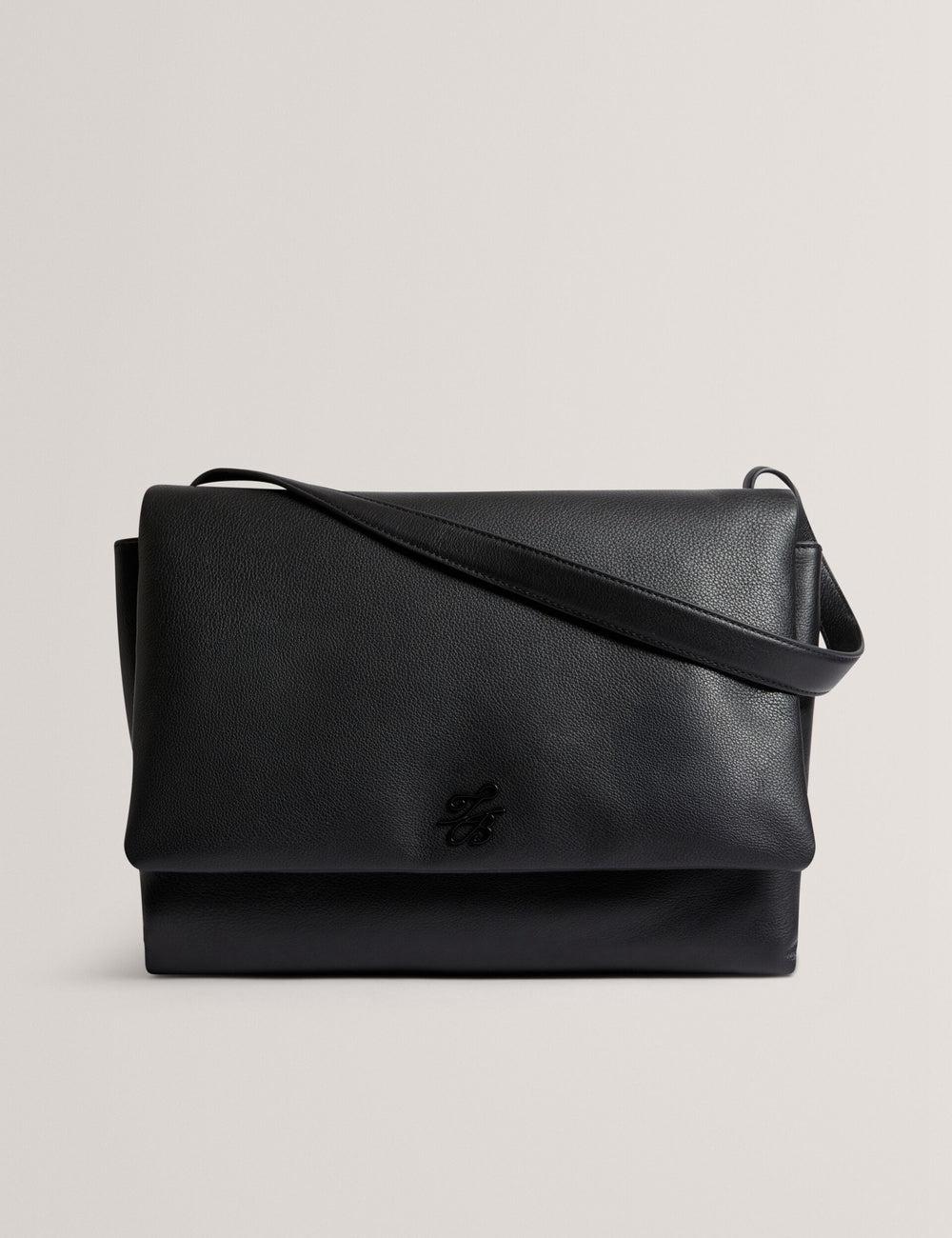Women Ted Baker MARGOU - Padded Leather Large Fold Over Shoulder Bags Black | VLWI03586