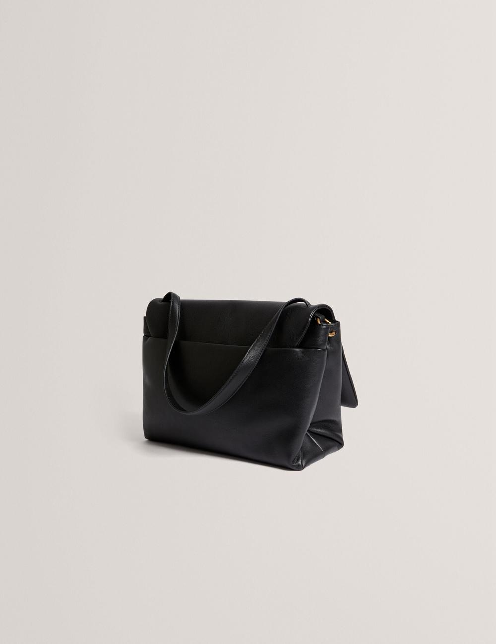 Women Ted Baker MARGOU - Padded Leather Large Fold Over Shoulder Bags Black | VLWI03586