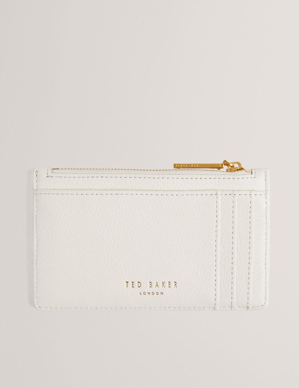 Women Ted Baker MARLEAH - TB Logo Leather Zip Card Holder Wallets Ecru | OSXC78034