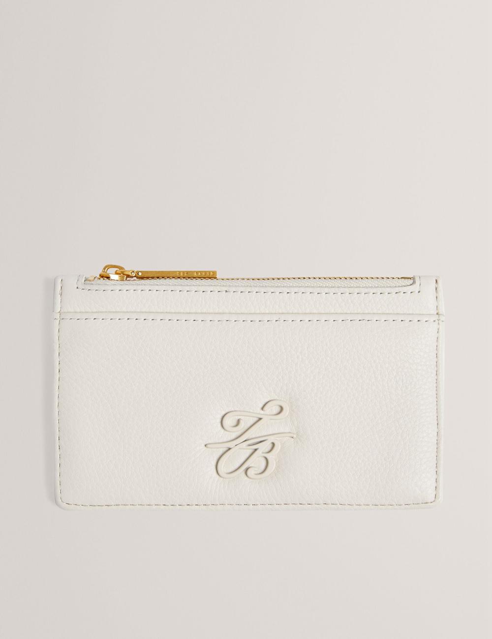 Women Ted Baker MARLEAH - TB Logo Leather Zip Card Holder Wallets Ecru | OSXC78034