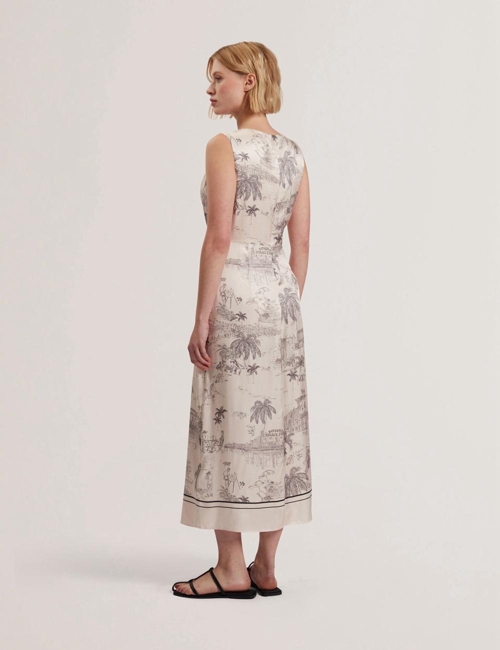 Women Ted Baker MARRONA - Printed Wrap Front Sleeveless Midi Dresses Nude-Pink | VHLI62137