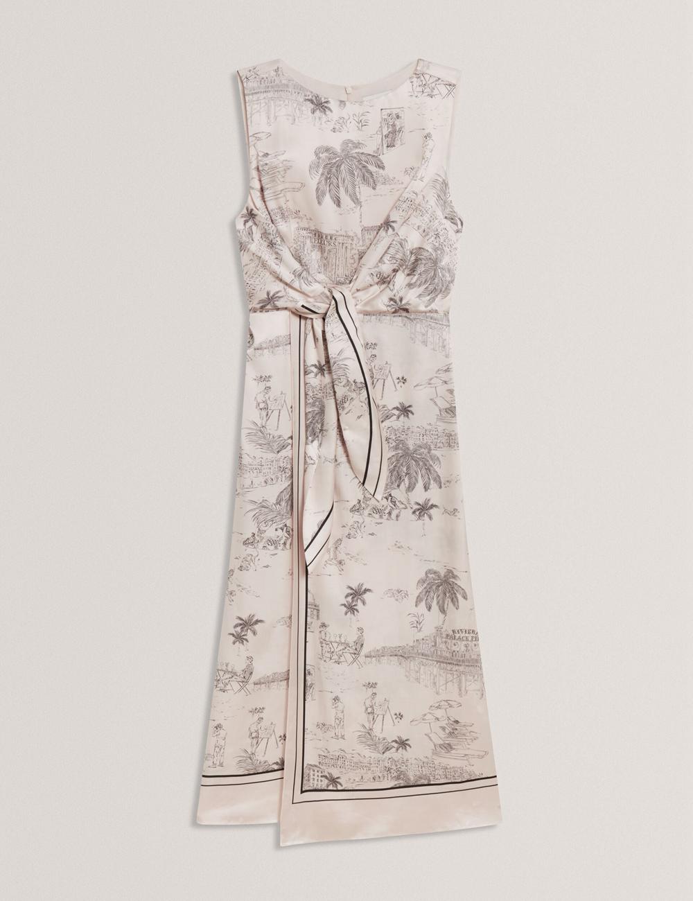 Women Ted Baker MARRONA - Printed Wrap Front Sleeveless Midi Dresses Nude-Pink | VHLI62137