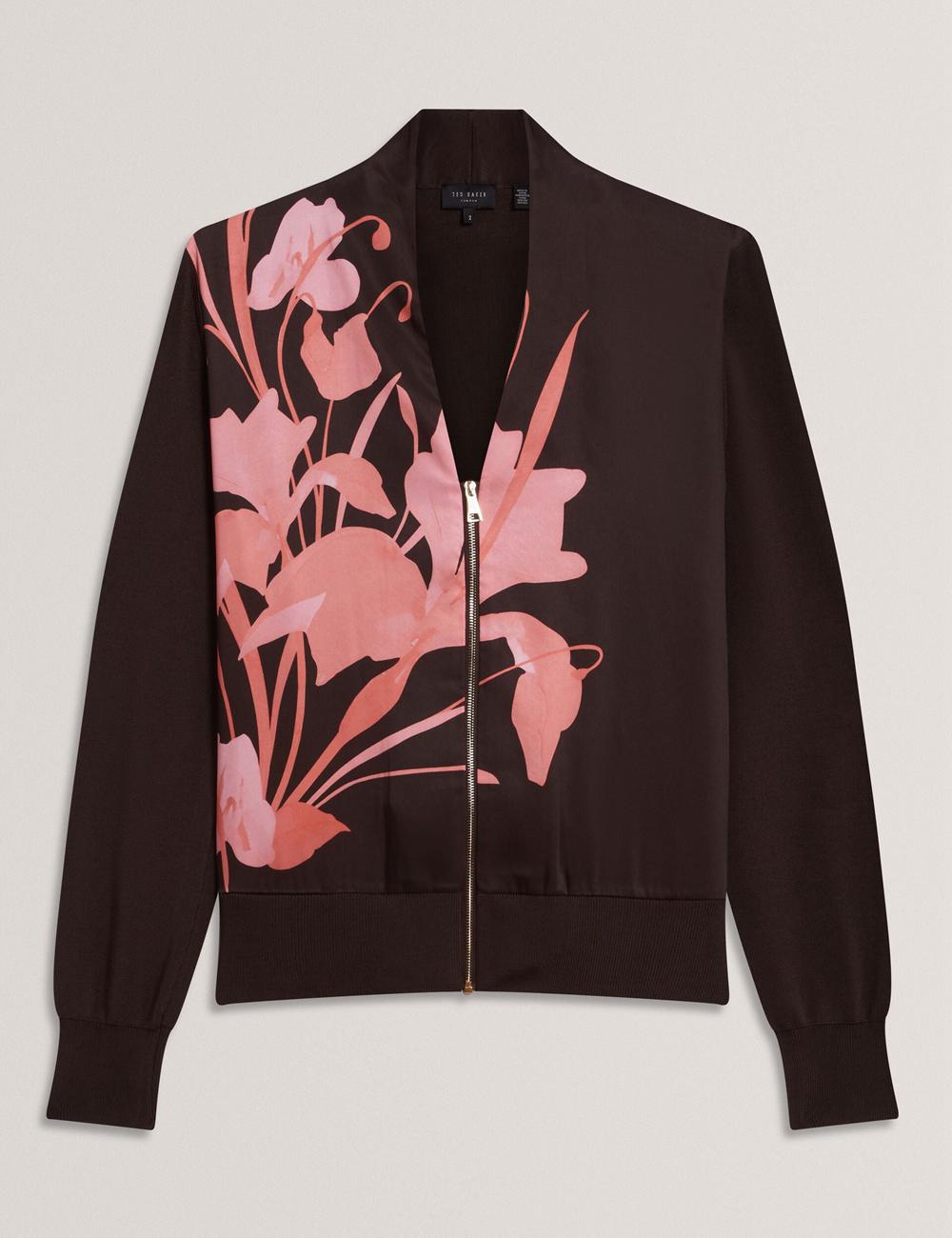 Women Ted Baker MATIINA - Printed Front Zip-Up Bomber Cardigans Dk-Brown | SCAD61028