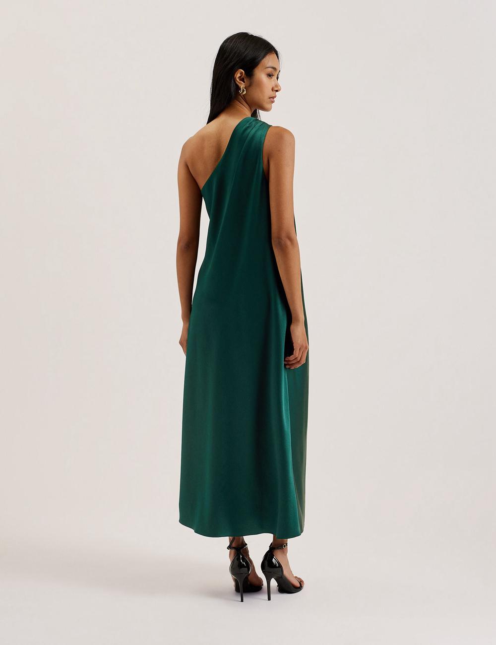 Women Ted Baker MELGAR - Satin One Shoulder Midi Dresses Dk-Green | NGKO07953