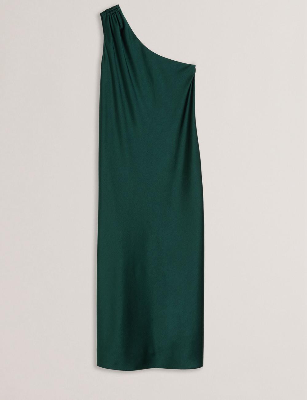 Women Ted Baker MELGAR - Satin One Shoulder Midi Dresses Dk-Green | NGKO07953