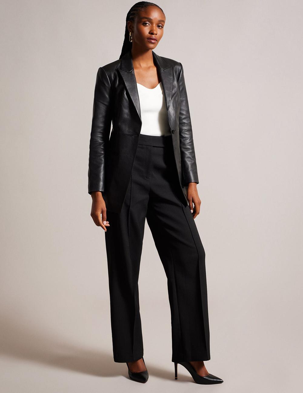 Women Ted Baker MELLIIE - Longline Single Breasted Leather Blazers Black | SFMW96734