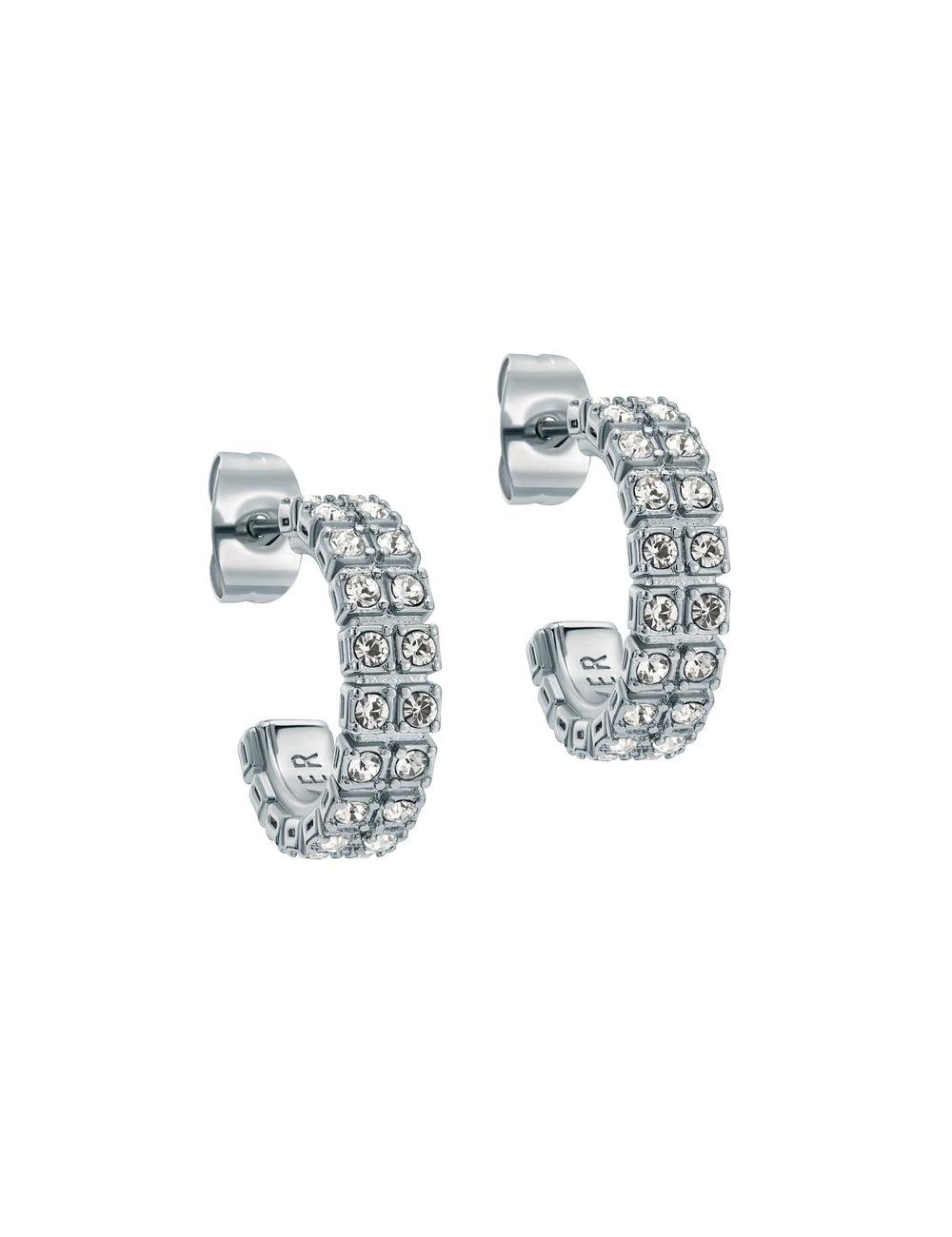 Women Ted Baker MELLRIE - Double Row Crystal Hoop Earrings Silver | AHZY60438