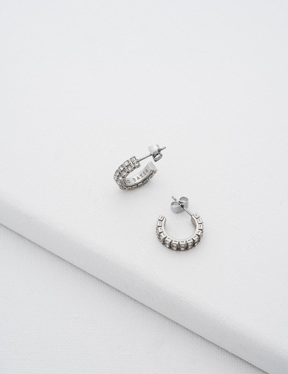 Women Ted Baker MELLRIE - Double Row Crystal Hoop Earrings Silver | AHZY60438