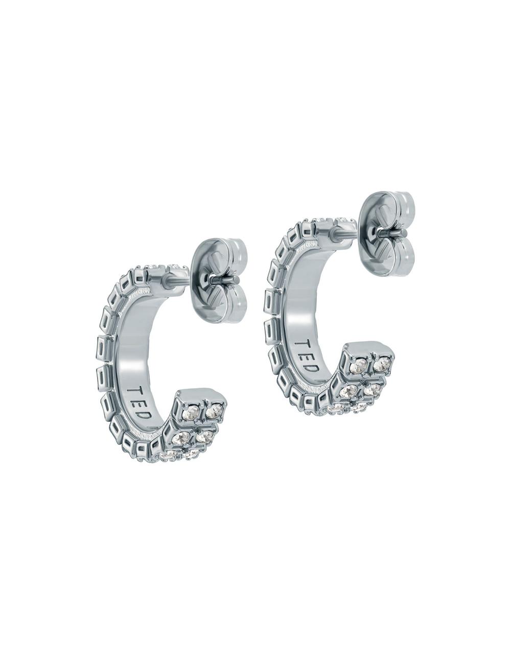 Women Ted Baker MELLRIE - Double Row Crystal Hoop Earrings Silver | AHZY60438