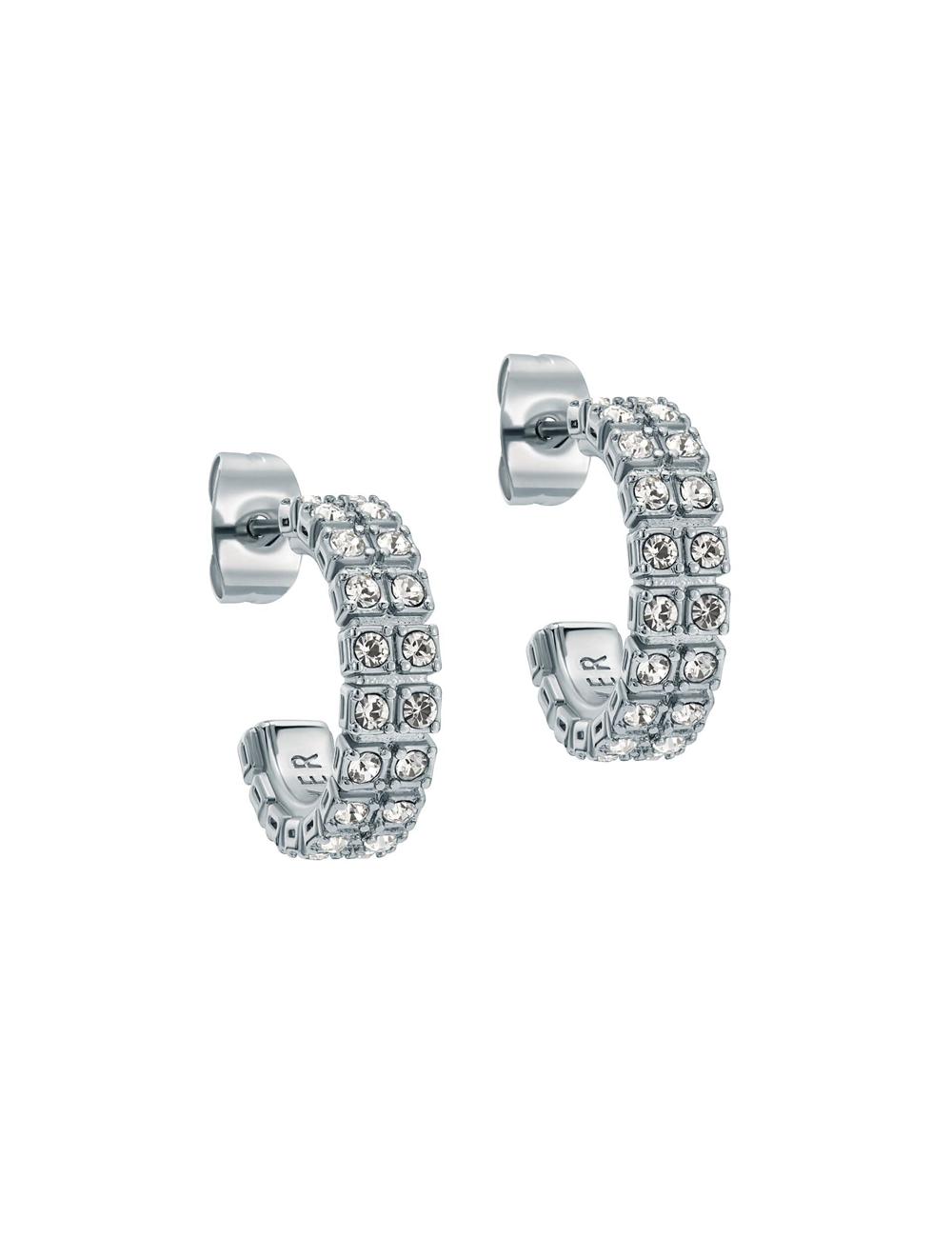 Women Ted Baker MELLRIE - Double Row Crystal Hoop Earrings Silver | AHZY60438