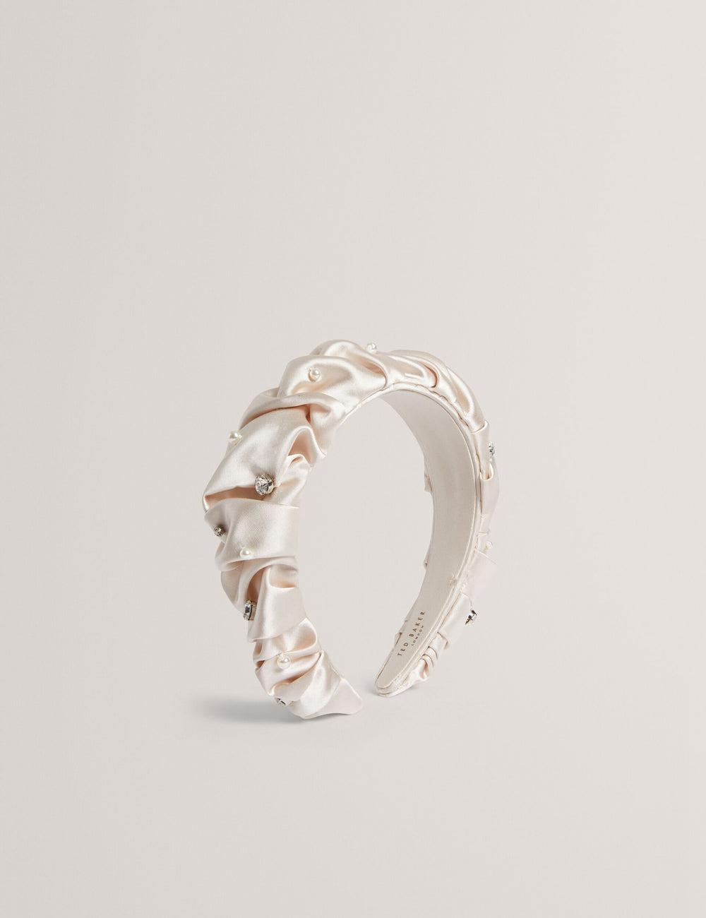 Women Ted Baker MELLSI - Rhinestone Ruched Satin Headbands Cream | JLER53648
