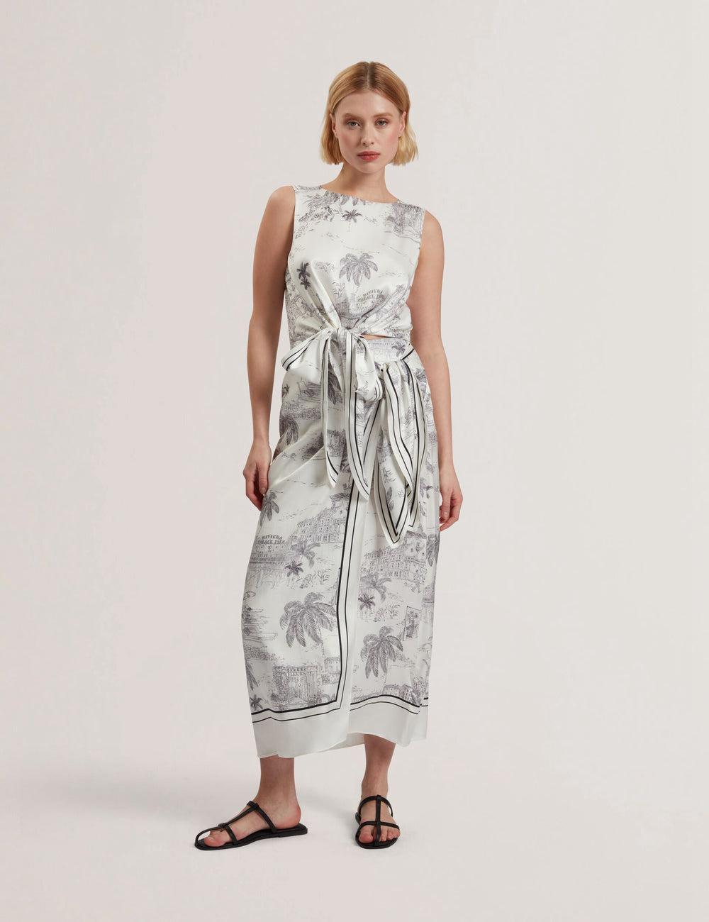Women Ted Baker MELVA - Printed Detail Wrap Midi Skirts Ivory | EQZI15380