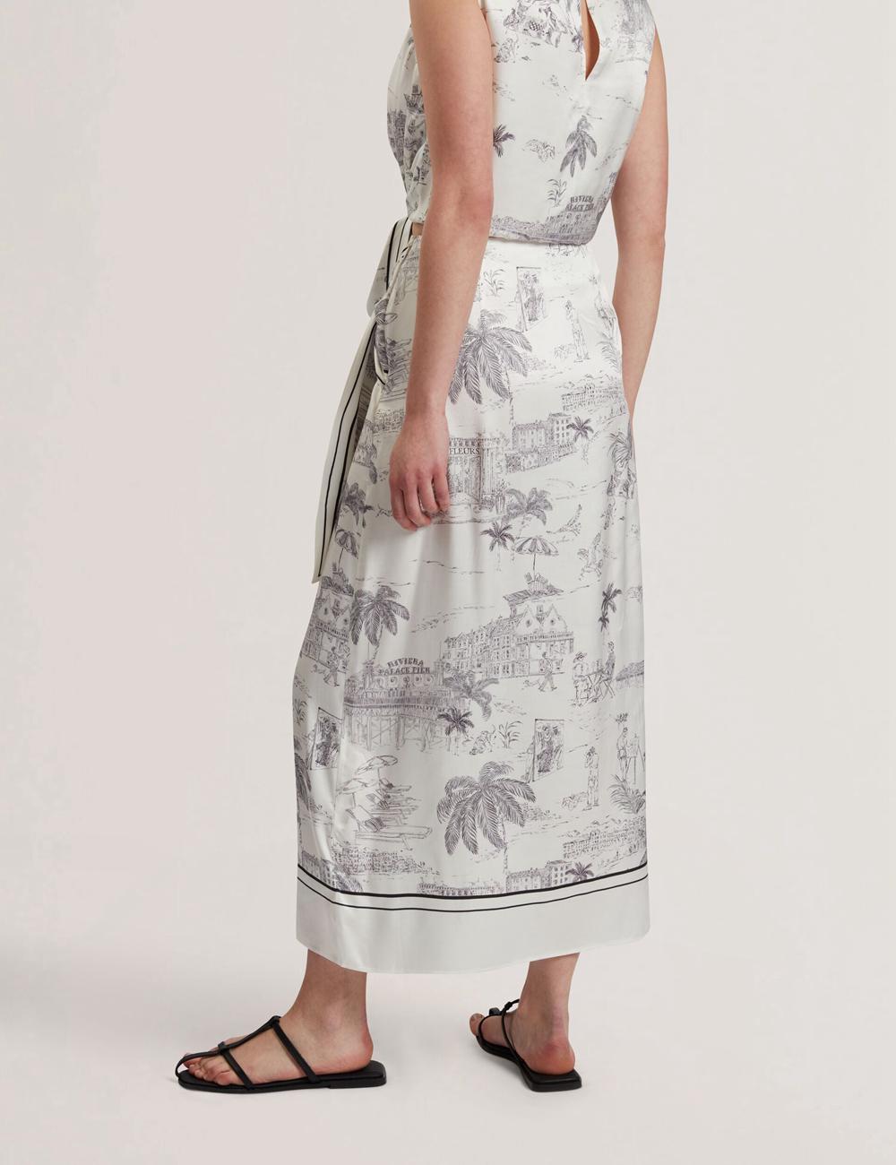 Women Ted Baker MELVA - Printed Detail Wrap Midi Skirts Ivory | EQZI15380