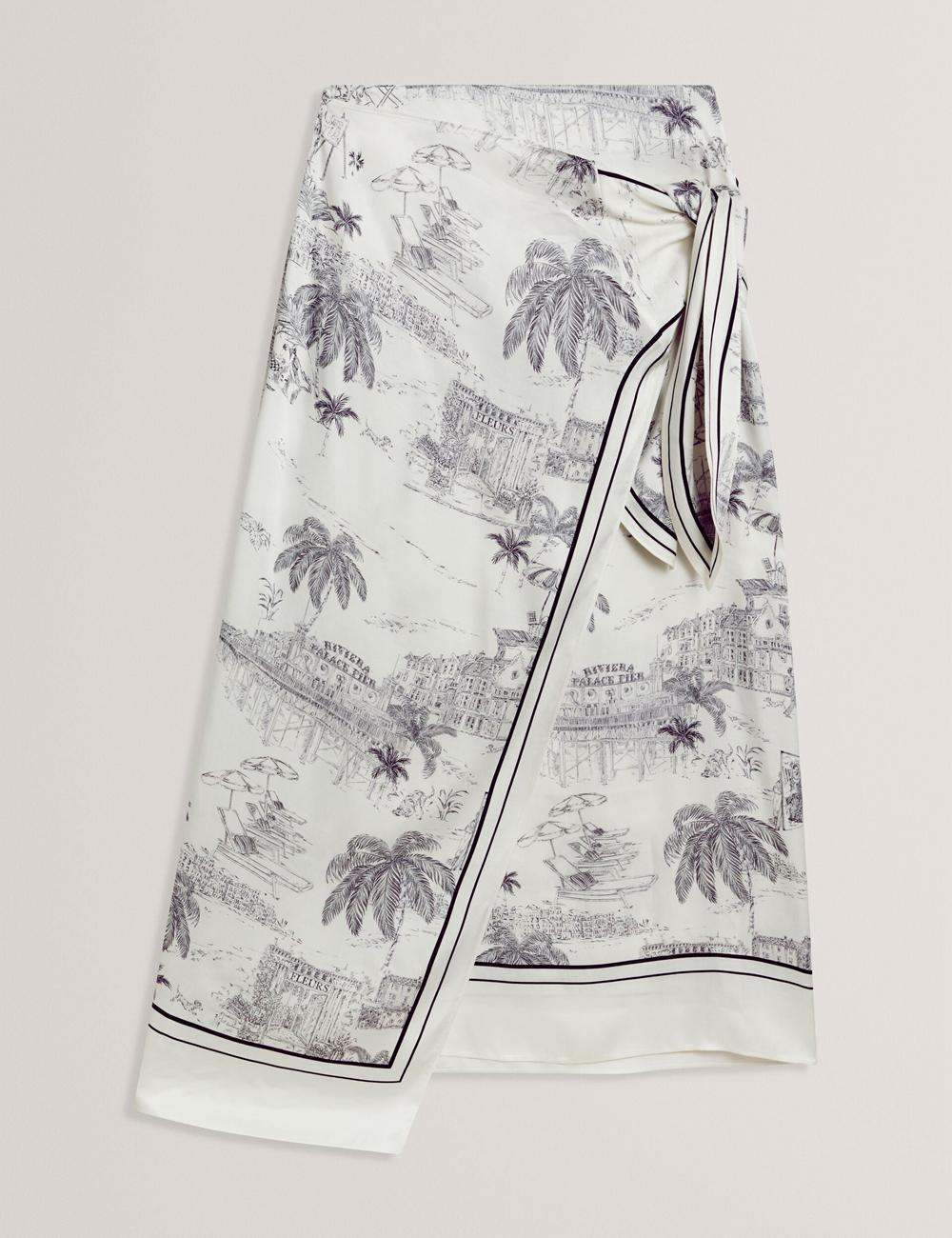Women Ted Baker MELVA - Printed Detail Wrap Midi Skirts Ivory | EQZI15380