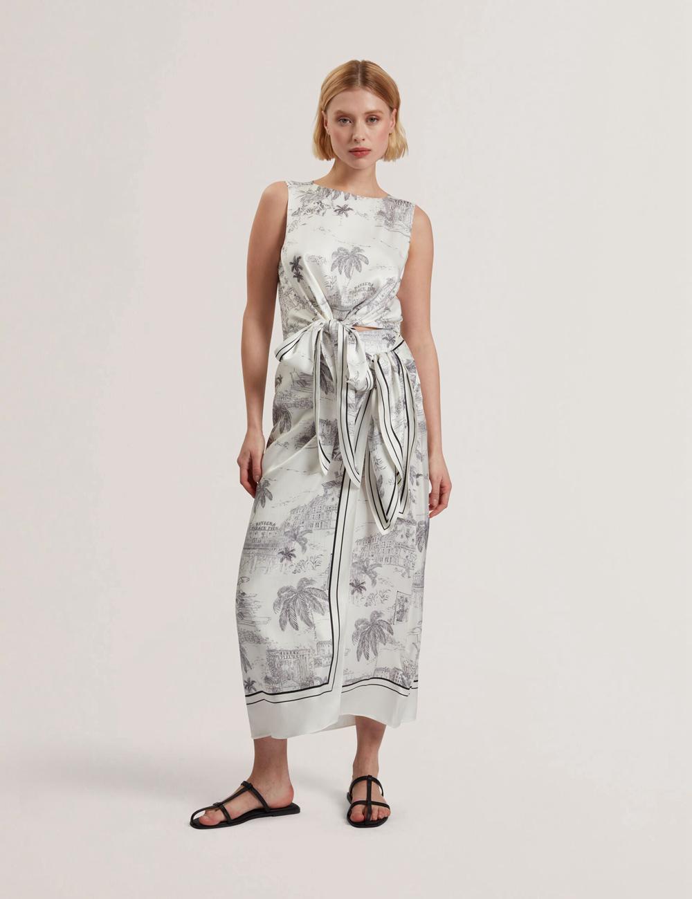 Women Ted Baker MELVA - Printed Detail Wrap Midi Skirts Ivory | EQZI15380