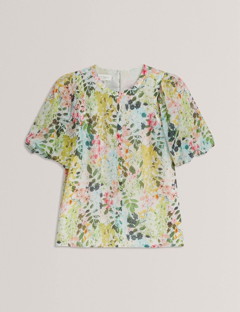 Women Ted Baker MICHA - Floral Binding Detail Puffed Sleeve Blouses Ivory | QTHW65918