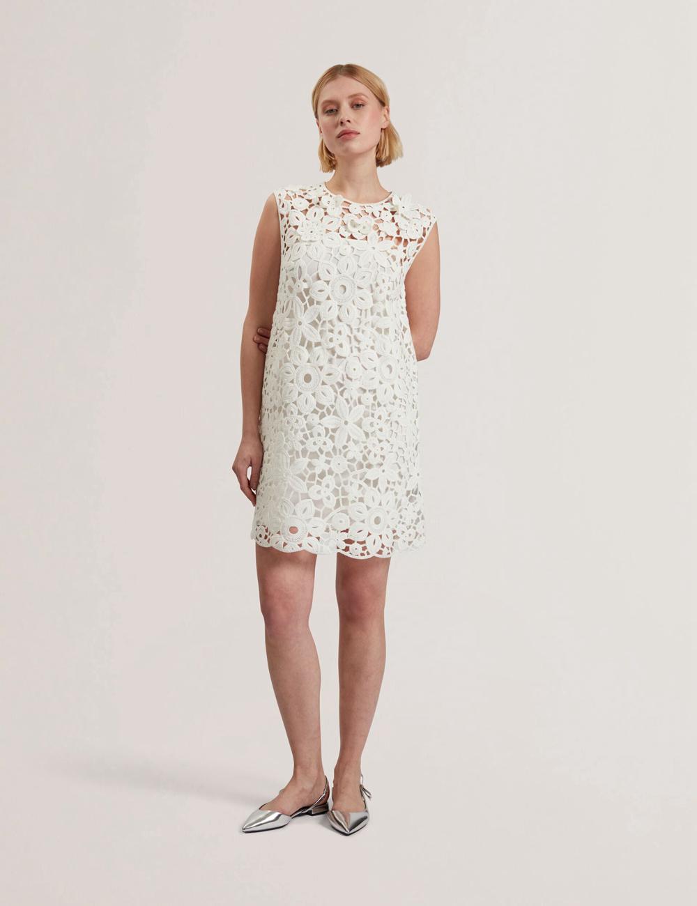 Women Ted Baker MIIKKA - Crochet Sleeveless Shift Mini Dresses White | BRNY06198
