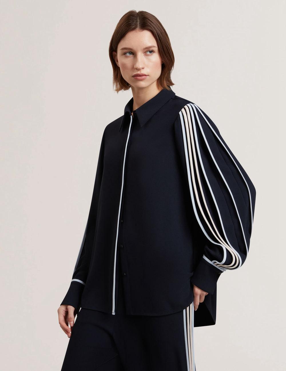 Women Ted Baker MIRITI - Contrast Piping Detail Long Sleeve Casual Shirts Navy | GPAC59406