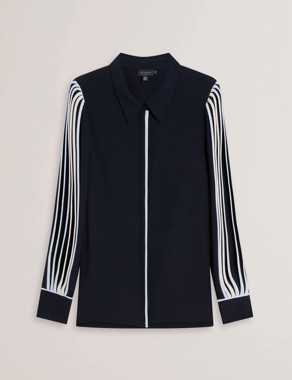 Women Ted Baker MIRITI - Contrast Piping Detail Long Sleeve Casual Shirts Navy | GPAC59406